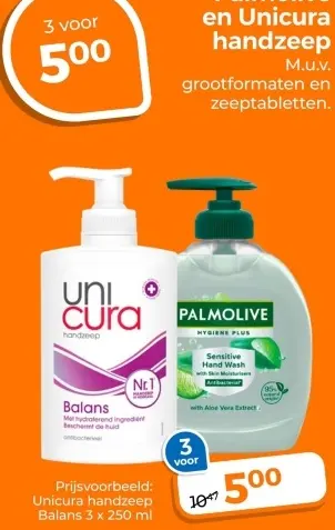 Aanbieding: Unicura handzeep en Palmolive handzeep