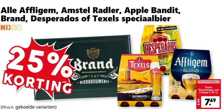 Aanbieding: Alle Affligem, Amstel Radler, Apple Bandit, Brand, Desperados of Texels speciaalbier