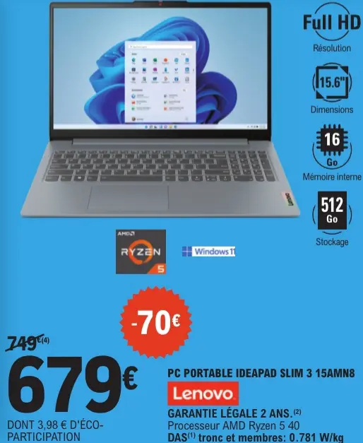Offre: PC portable Ideapad Slim 3 15AMN8