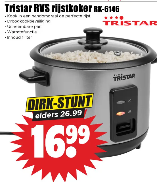 Aanbieding: Tristar RVS rijstkoker RK-6146