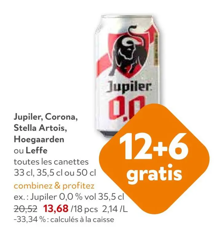 Offre: Jupiler, Corona, Stella Artois, Hoegaarden ou Leffe
