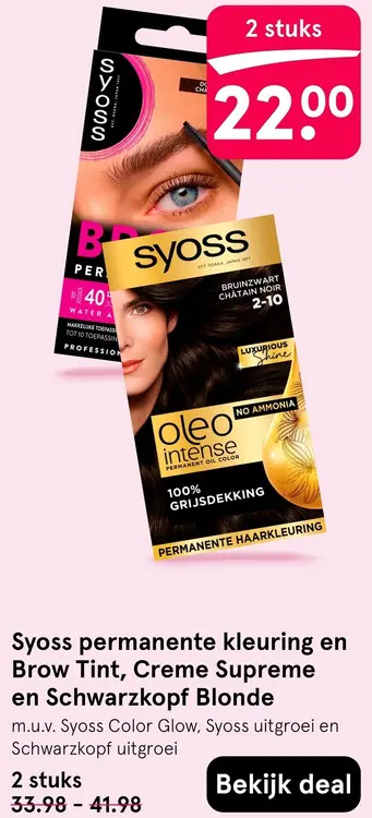 Aanbieding: Syoss permanente kleuring en Brow Tint, Creme Supreme en Schwarzkopf Blonde
