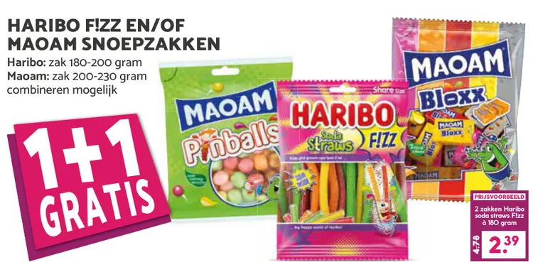 Aanbieding: Haribo f!zz en/of MAOAM snoepzakken