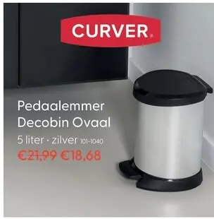 Aanbieding: Curver Pedaalemmer Decobin Ovaal 5L Zilver