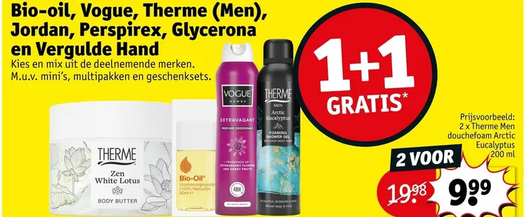 Promotie: Bio-oil, Vogue, Therme (Men), Jordan, Perspirex, Glycerona en Vergulde Hand