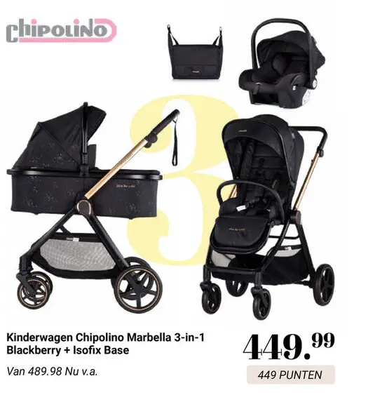 Aanbieding: Kinderwagen Chipolino Marbella 3-in-1 Blackbe