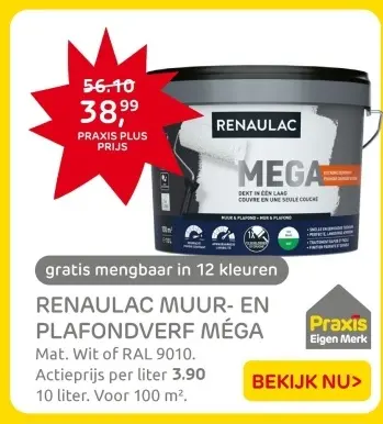Aanbieding: Renaulac muur- en plafondverf méga