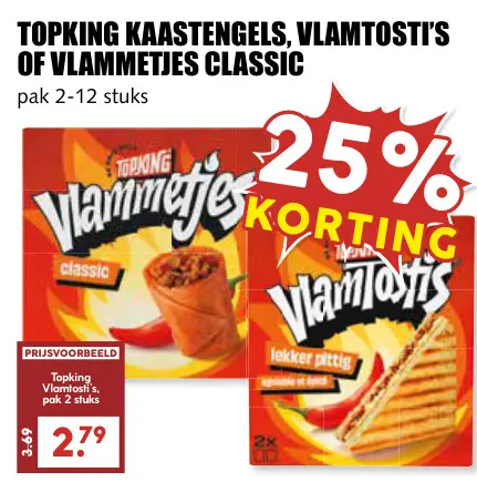Aanbieding: Kaastengels, vlamtosti's of vlammetjes classic