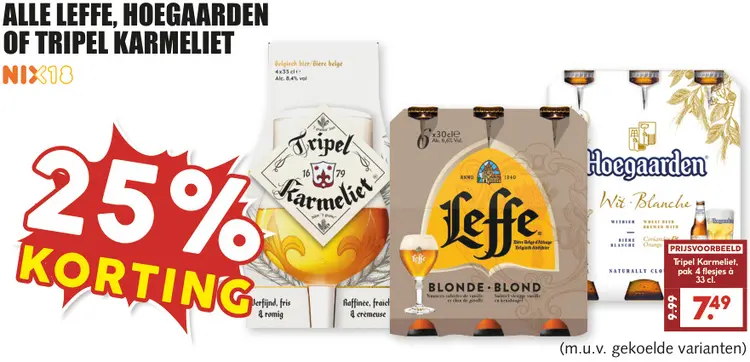 Aanbieding: Alle Leffe, Hoegaarden of Tripel Karmeliet