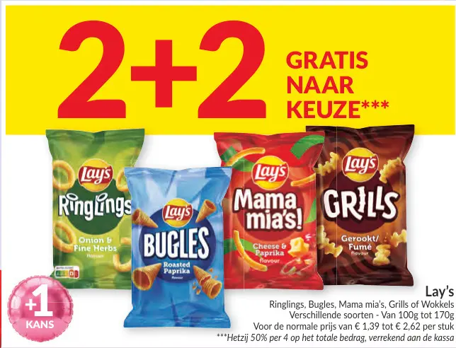 Promotie: Ringlings, Bugles, Mama mia's, Grills of Wokkels