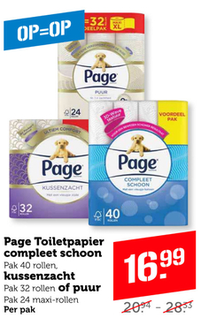 Aanbieding: Page Toiletpapier compleet schoon , kussenzacht of puur