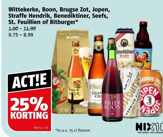 Aanbieding: Wittekerke, Boon, Brugse Zot, Jopen, Straffe Hendrik, Benedikter, Seefs, St. Feuillien of Bitburger