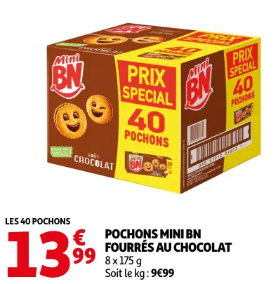 Promotie: Pochons Mini BN fourrés au chocolat