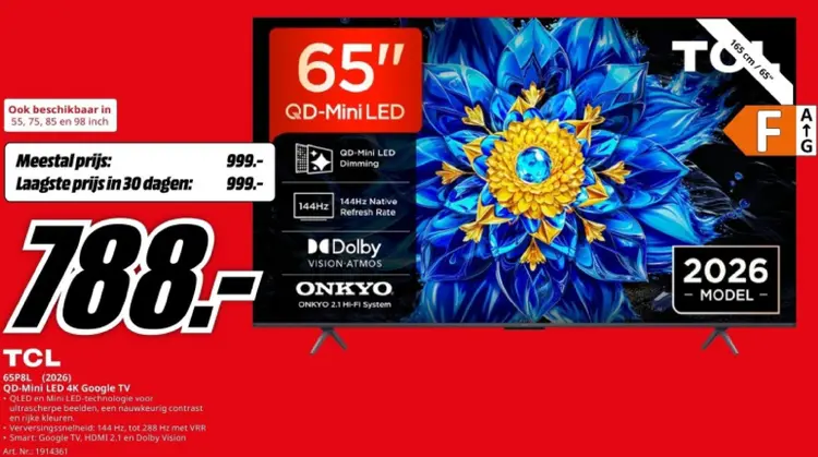 Aanbieding: TCL 65P8L (2026) QD-Mini LED 4K Google TV