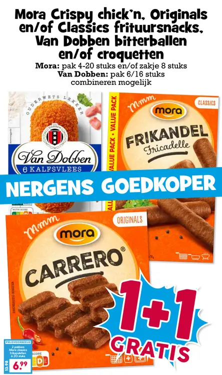 Aanbieding: Mora Crispy chick'n, Originals en/of Classics frituursnacks, van Dobben bitterballen en/of croquetten