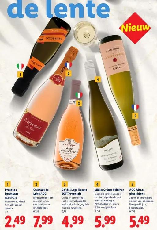 Aanbieding: Diverse wijnen zoals: Prosecco Spumante Extra-dry