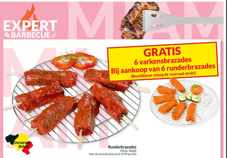 Promotie: Runderbrazades + gratis varkensbrazades