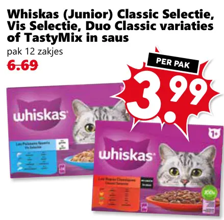 Aanbieding: Whiskas (Junior) Classic Selectie, Vis Selectie, Duo Classic variaties of TastyMix in saus