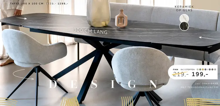 Promotie: Montello, uitschuiftafel 200 x 100 cm. (+ 2 x 50) - centrale poot - keramiek blad - wit