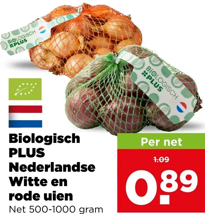 Aanbieding: Biologisch PLUS Nederlandse Witte en rode uien