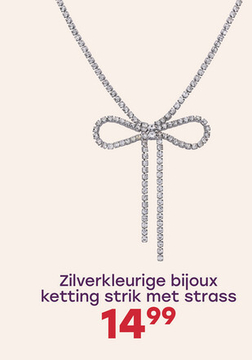 Aanbieding: Zilverkleurige bijoux ketting strik met strass