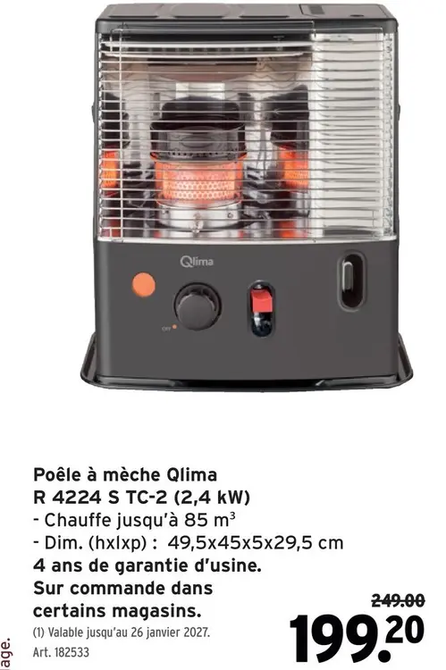 Offre: Poêle à mèche Qlima R 4224 S TC-2 (2,4 kW)
