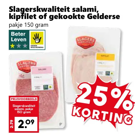 Aanbieding: Slagerskwaliteit salami, kipfilet of gekookte Gelderse