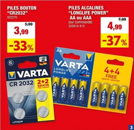 Offre: Varta Pile High Energy AA 4+4 gratuit