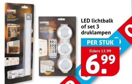 Aanbieding: LED lichtbalk of set 3 druklampen
