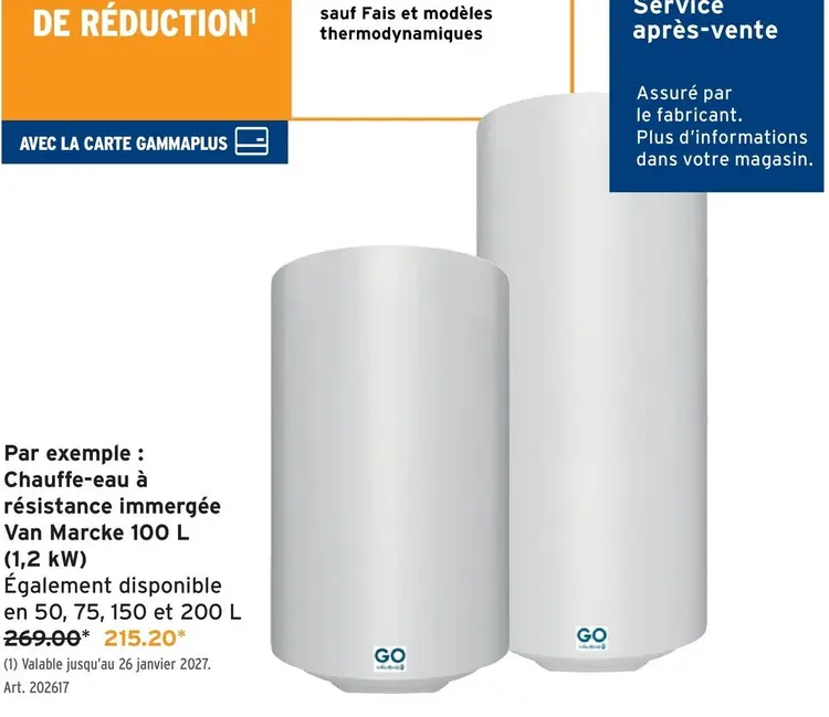 Offre: Chauffe-eau à résistance immergée Van Marcke 