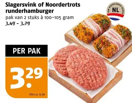 Aanbieding: Slagersvink of Noordertrots runderhamburger