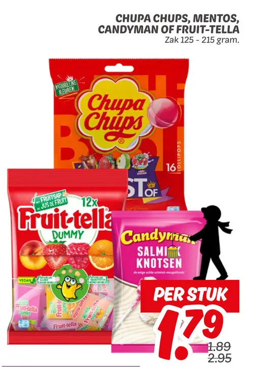 Aanbieding: Chupa Chups, Mentos, Candyman of Fruit-tella