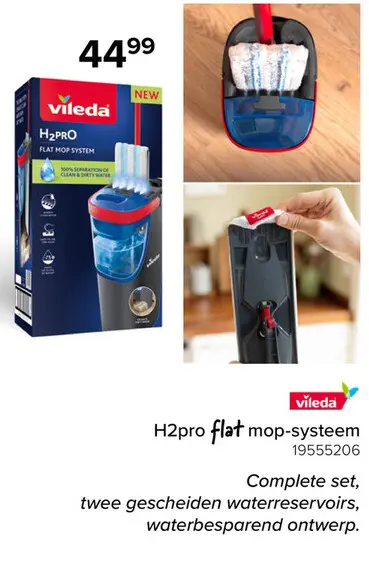Promotie: Vileda H2Pro Flatmop Systeem - 1,2L - Blauw/Rood
