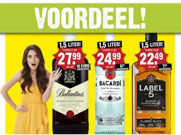 Aanbieding: Ballantine's, Bacardi Carta Blanca, Label 5 Blended Scotch Whisky