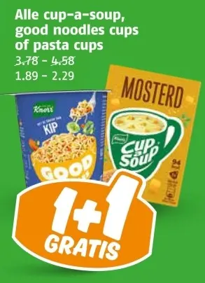 Aanbieding: Alle cup-a-soup, good noodles cups of pasta cups