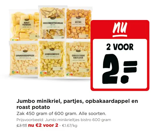 Promotie: Minikriel, partjes, opbakaardappel en roast potato