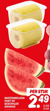 Aanbieding: Watermeloen part of geschilde ananas