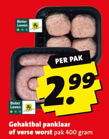 Aanbieding: Gehaktbal panklaar of verse worst