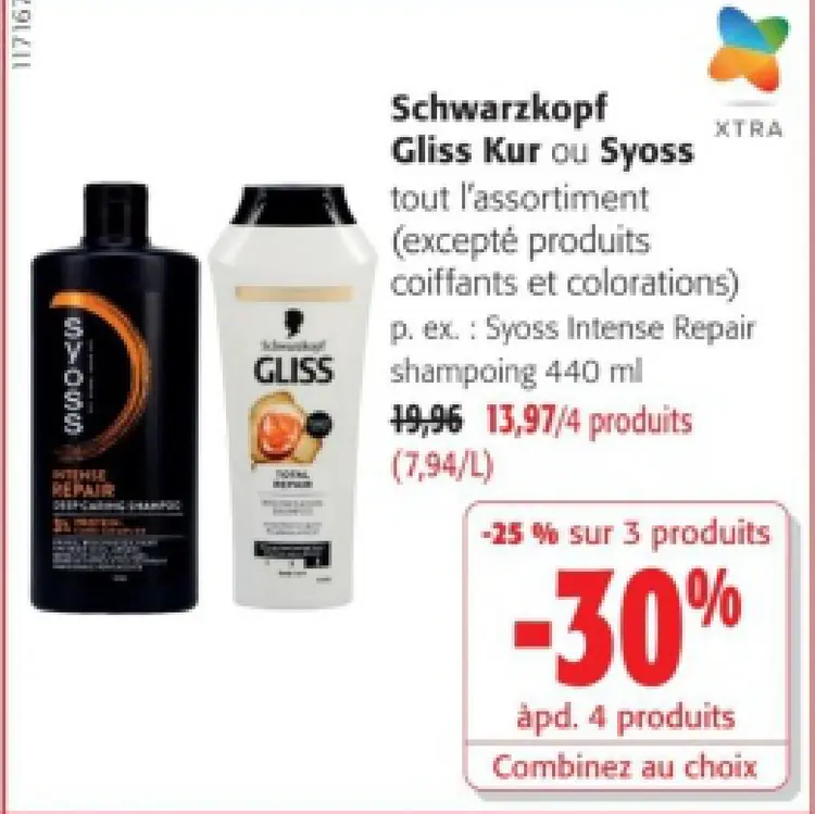 Offre: Schwarzkopf Gliss Kur ou Syoss shampoing