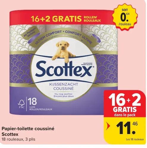 Offre: Papier-toilette coussiné