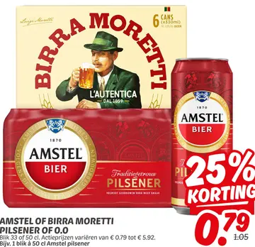 Aanbieding: AMSTEL OF BIRRA MORETTI PILSENER OF 0.0