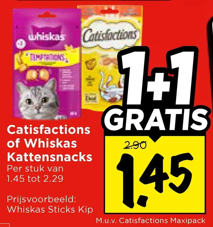 Aanbieding: Catisfactions or Whiskas Kattensnacks