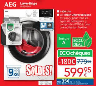 Offre: AEG Lave-linge LR63U944