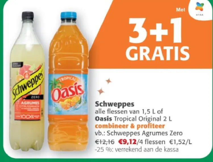 Promotie: Schweppes alle flessen of Oasis Tropical Orig