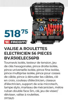 Offre: VALISE A ROULETTES ELECTRICIEN 56 PIECES BV.R