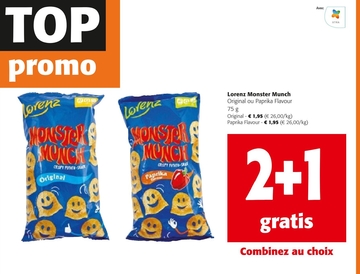 Offre: Lorenz Monster Munch Original ou Paprika Flavour  2+1 gratis