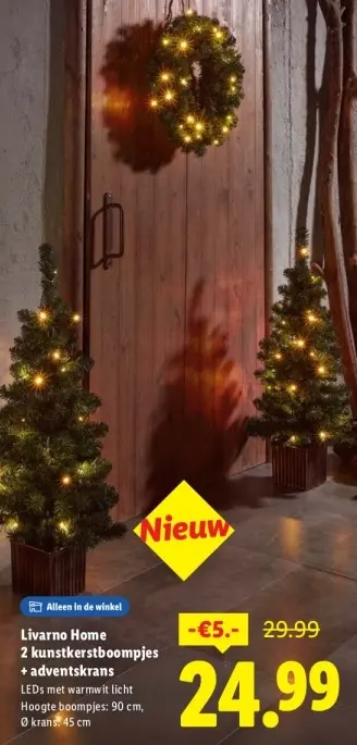 Aanbieding: 2 kunstkerstboompjes + adventskrans