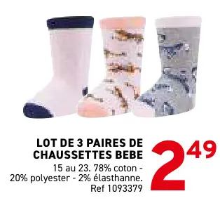 Offre: Lot de 3 paires de chaussettes bebe