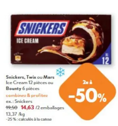 Offre: Snickers, Twix ou Mars Ice Cream