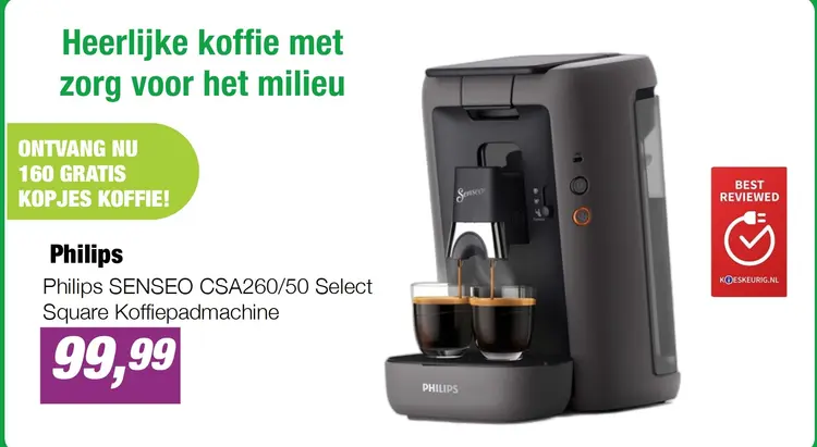 Aanbieding: Philips SENSEO CSA260/50 Select Square Koffiepadmachine